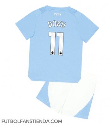 Manchester City Jeremy Doku #11 Primera Equipación Niños 2023-24 Manga Corta (+ Pantalones cortos)
